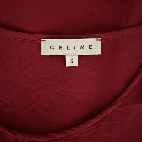 Celine Red Silk Top Blouse Front Tie Knot Round Neck Short Sleeve Italy S - Picture 6 of 8